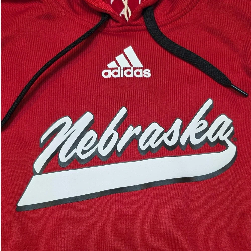 Adidas Nebraska Cornhuskers Hoodie Red Mens Small NCAA Script Logo Sweatshirt